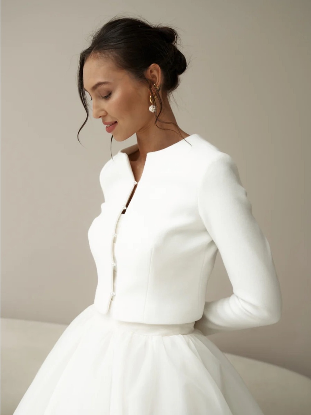 Artpodium Bridal Jacket Classic Style Pearl Buttons Cashmere Wool Size 6 - Picture 4 of 8